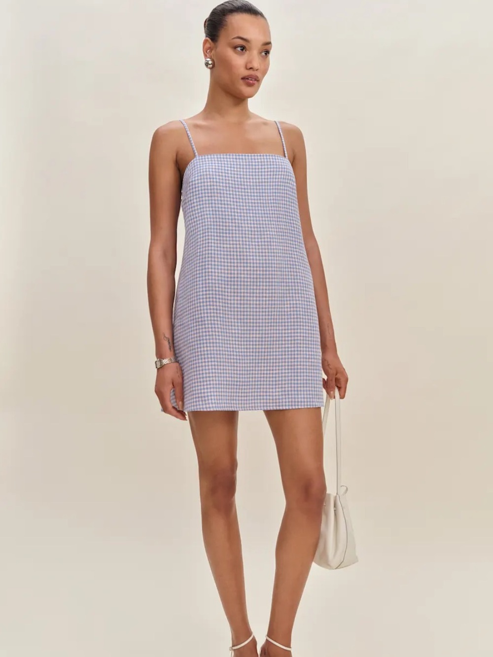NWT Reformation Aubree Linen Dress in Steller Check